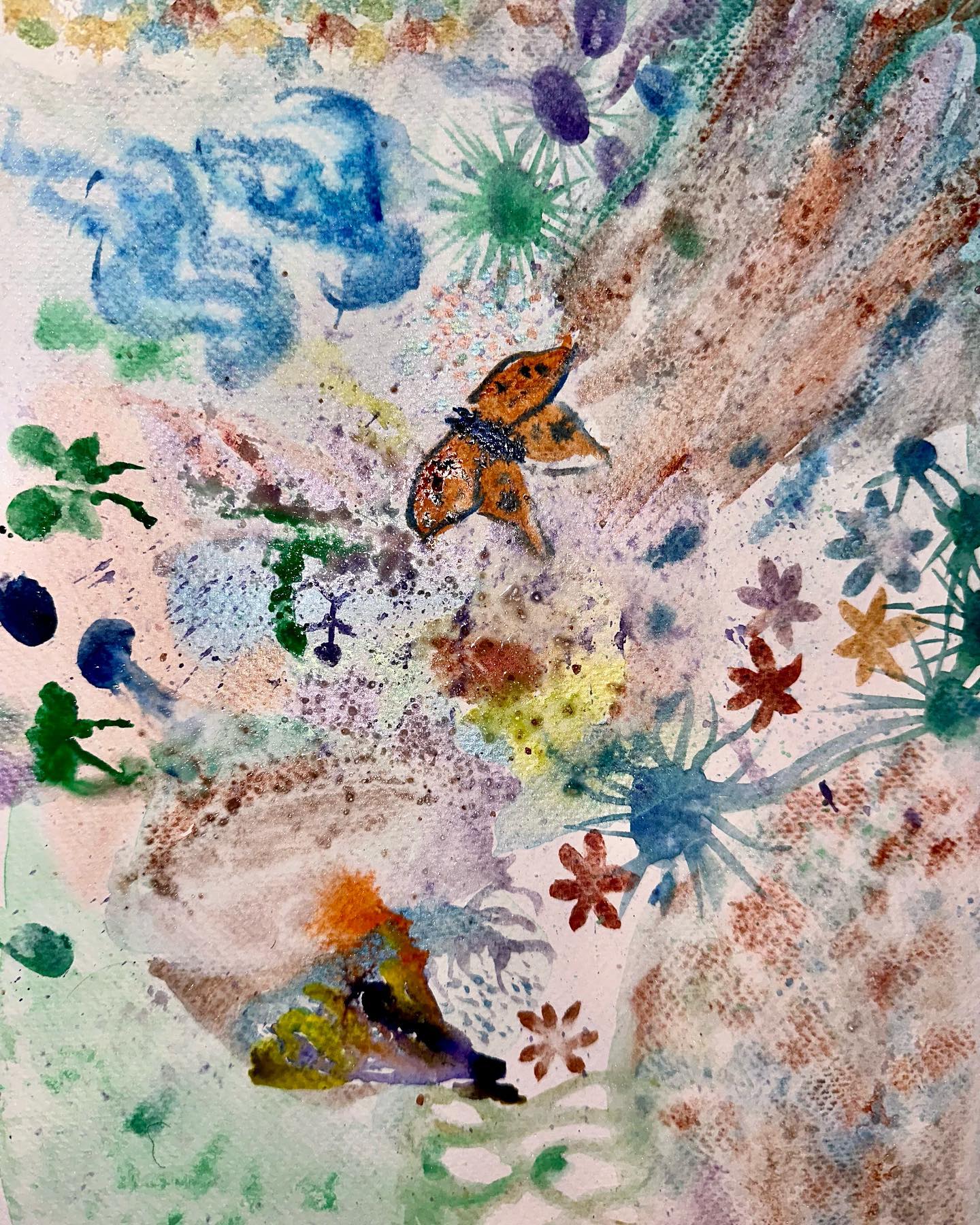 Mixed media with butterfly and flowers
